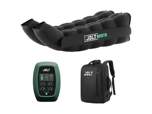 Le pack complet des JOLT Boots : les deux bottes reliées à leur unité de contrôle